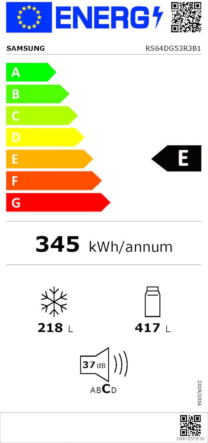 Samsung RS64DG53R3B1EF Side-by-Side-Kühlschrank mit Gefrierfach, 178 cm, 628 l, SmartThings AI Energy Mode, Eis- und Wasserspender, Slim Ice Maker, Premium Black Steel