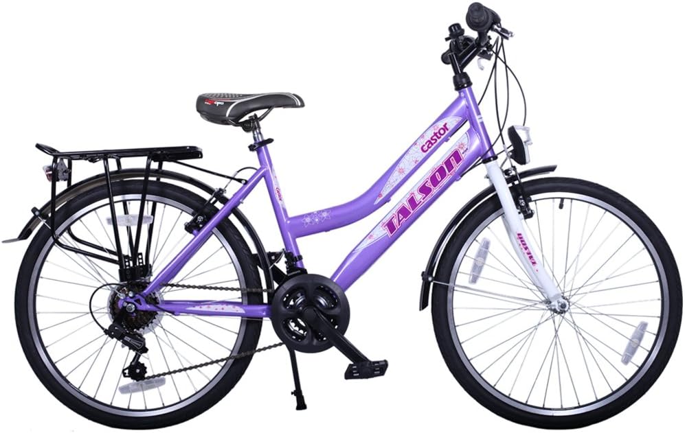 Talson 24 Zoll Kinderfahrrad 21-Gang Drehgriffschaltung Lila-Weiss mit Beleuchtung nach STVO
