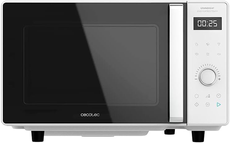 Cecotec Touch-Mikrowelle ohne Teller GrandHeat 2500 Flatbed Touch White. 800 W, 25 Liter Fassungsvermögen, 8 vorkonfigurierte Funktionen, Timer