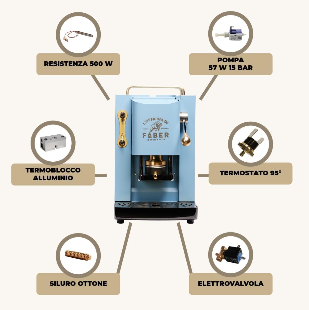 Faber PRO Total Deluxe Kaffeemaschine aus Messing, 44 mm Ese Papier, 1.3 liters, (Weiß)