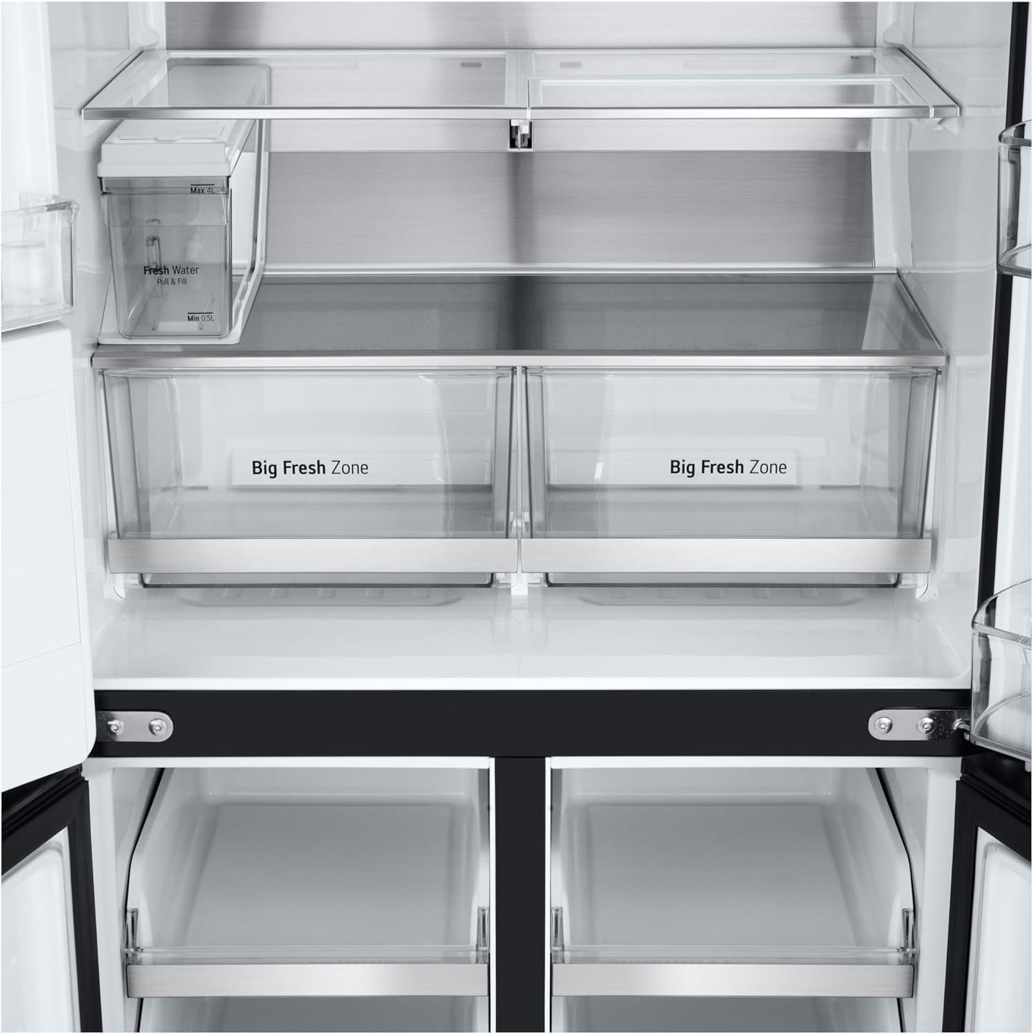 LG GMG861EPAE InstaView SLIM Multi-Door, Klasse E, 508 L, Kühlschrank mit Gefrierfach, Eis-, Crushed Ice- Wasserspender mit UVnano, Total NoFrost, Smart Inverter Kompressor, Wi-Fi, Farbe Matte Black