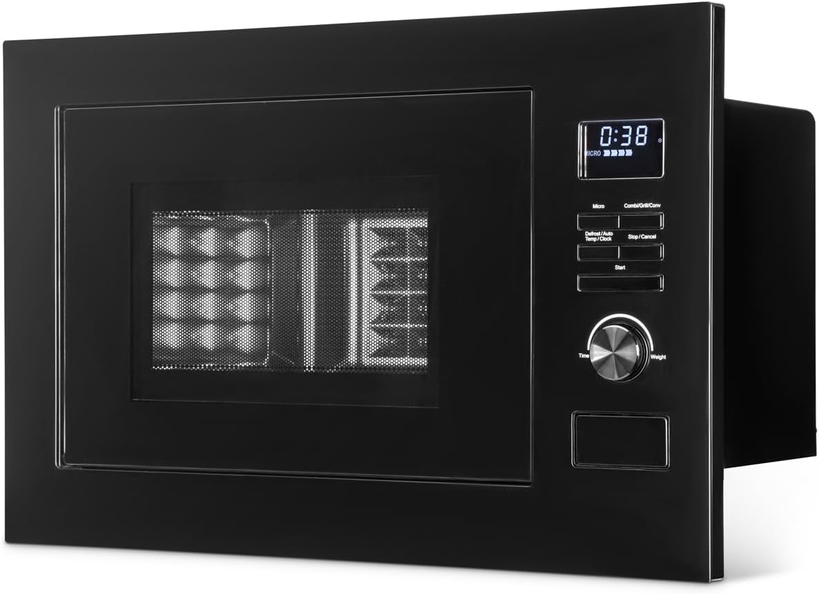 Bomann® 3in1 Einbau Mikrowelle mit Grill und Heißluft | Microwave mit 25L Garraum | 8 Automatikprogramme | Auftaufunktion | inkl. Grillrost und Drehteller (Ø 27 cm) | 900W | MWG 3001 H EB schwarz-matt