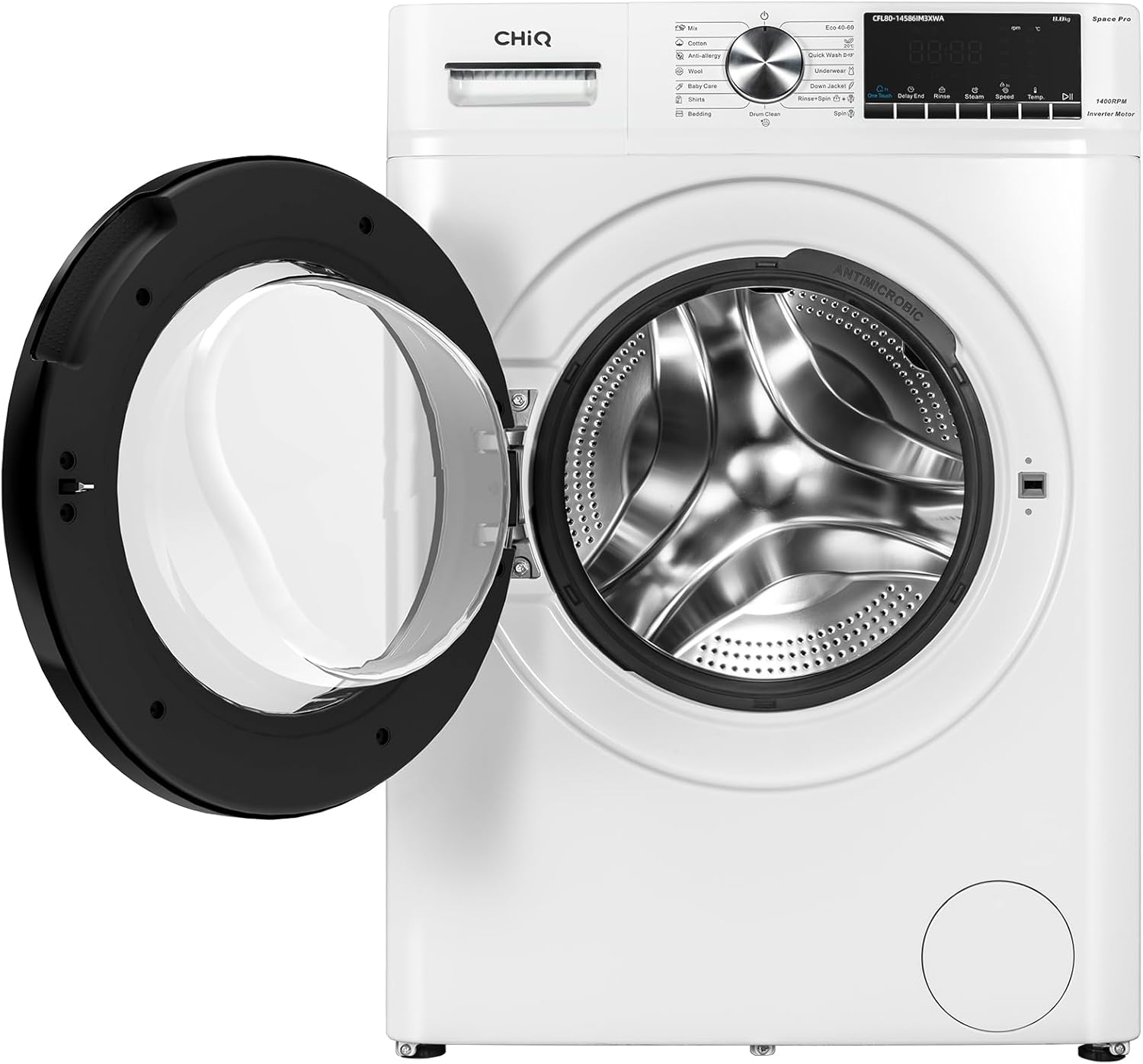 CHiQ Waschmaschine 7kg, 15 Programme, InverterMotor, Eco-Logic, Speed Wash, 60x46,5x84cm, Auto Clean, Washer Grau, CW07123863AX