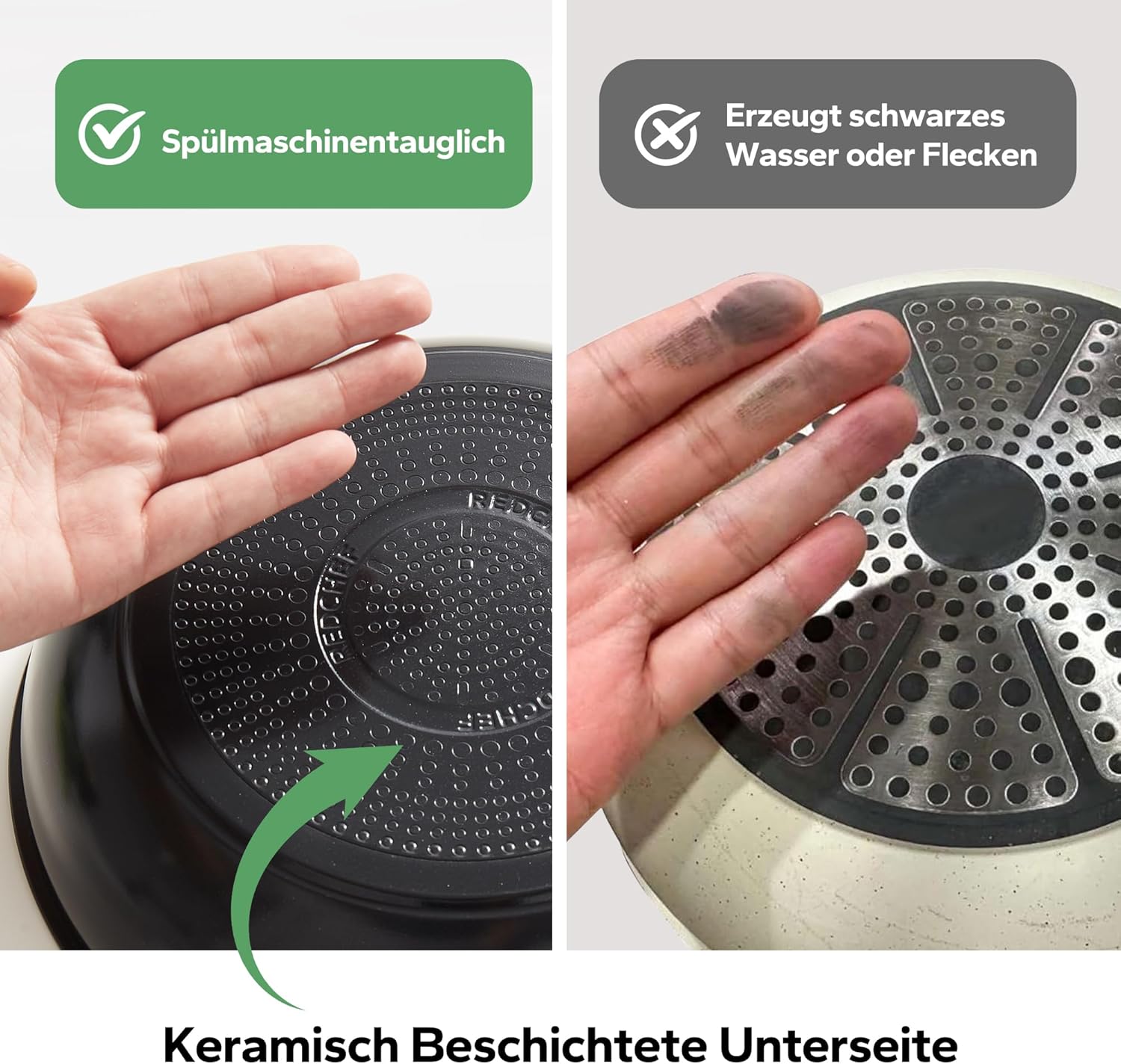 Redchef Topfsets Pfannenset 16-Teilig Antihaft-Keramik-Kochgeschirr-Set mit Abnehmbaren Griffen, Pfanne 20/26cm, Tiefe Bratpfanne 26cm, Topf 18/20cm, Stapelbar Topfset Für alle Herdarten, Ofenfest