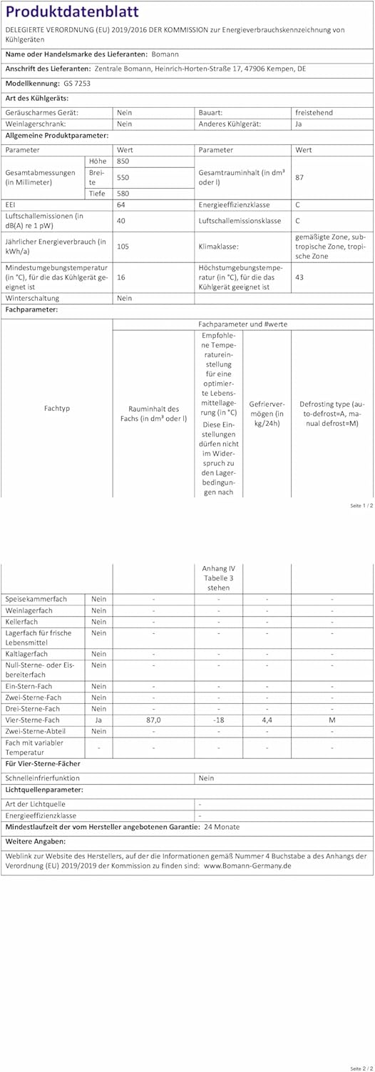 Bomann Gefrierschrank 87L | Gefrierschrank klein mit Temperaturbereich ≤ -18°C | 3 Schubladen | Tiefkühlschrank mit wechselbarem Türanschlag | Freezer Tiefkühlschrank klein GS 7253 weiß