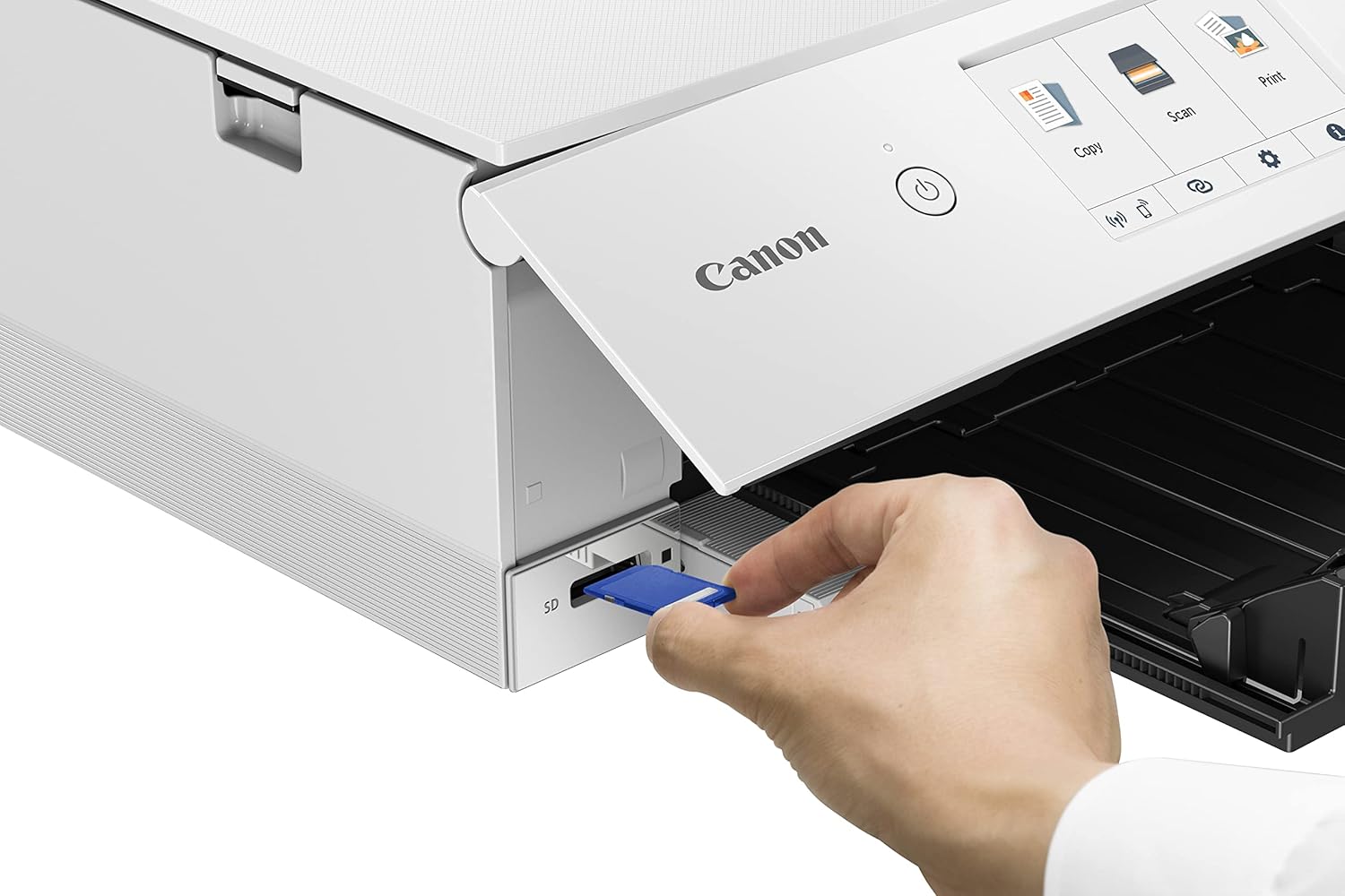 Canon PIXMA TS8351a Drucker Farbtintenstrahl Multifunktionsgerät DIN A4 (Scanner, Kopierer, 4.800 x 1.200 dpi, 6 separate Tinten, USB, WLAN, AirPrint, Duplexdruck, 2 Papierzuführungen, 5 GHz), weiß