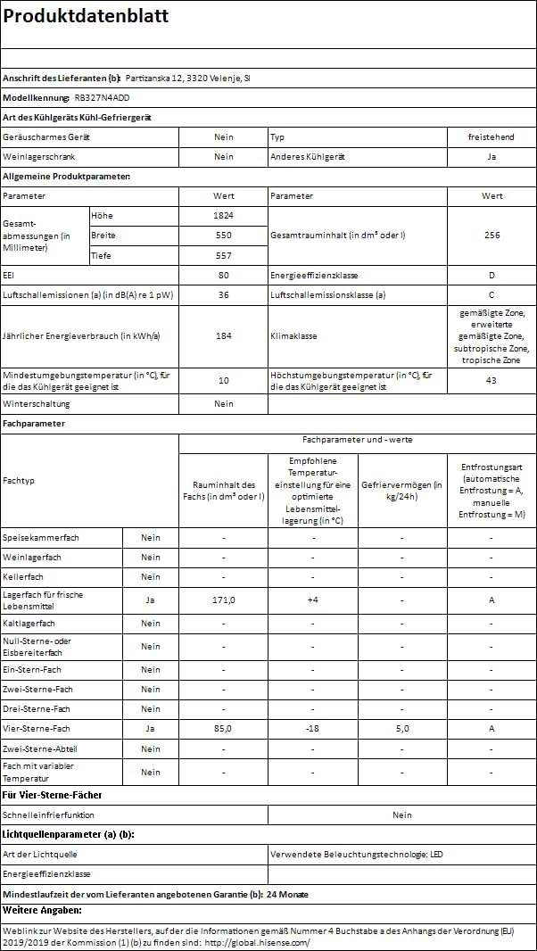 Hisense RB327N4ADD Fridge-Freezer Combination, EEK D, Total NoFrost, Interchangeable Door Hinge, Bottle Grid, 171 Litre Fridge Compartment, 85 Litre Freezer Compartment, Stainless Steel Look