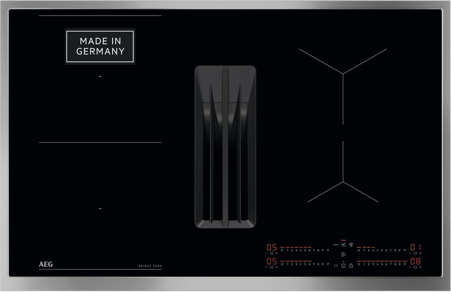 AEG IKE84441XB Autarkes Kochfeld / Herdplatte mit Touchscreen, Topferkennung & Hob²Hood-Funktion / Induktionskochplatte / 4 Kochzonen / Edelstahlrahmen / 80 cm Schwarz