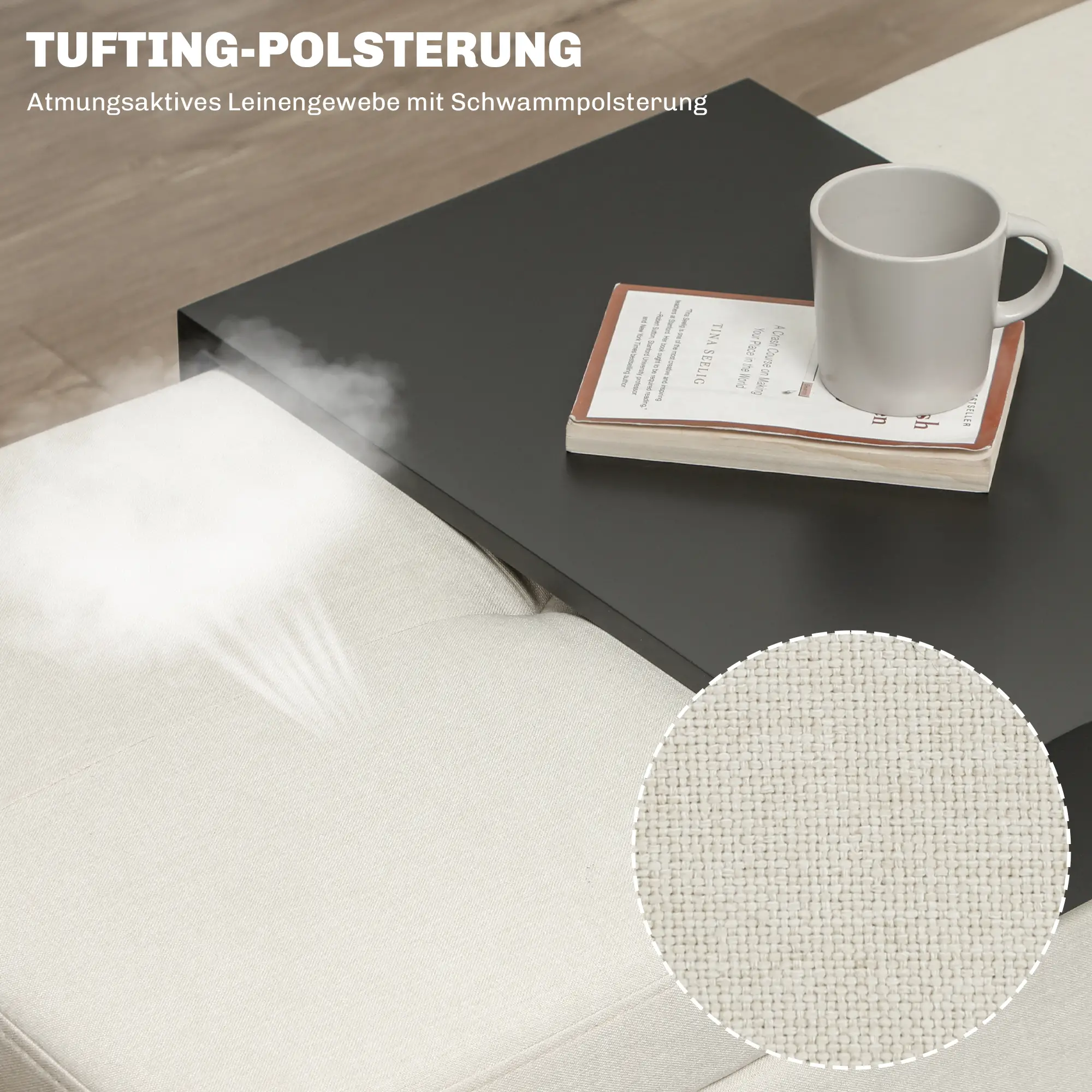 HOMCOM Sitzbank mit Stauraum und Tablett cremeweiß