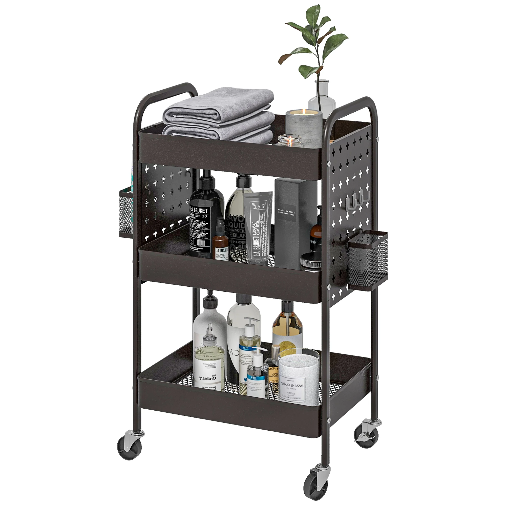 HOMCOM Servierwagen Küchenwagen mit Rollen und Haken