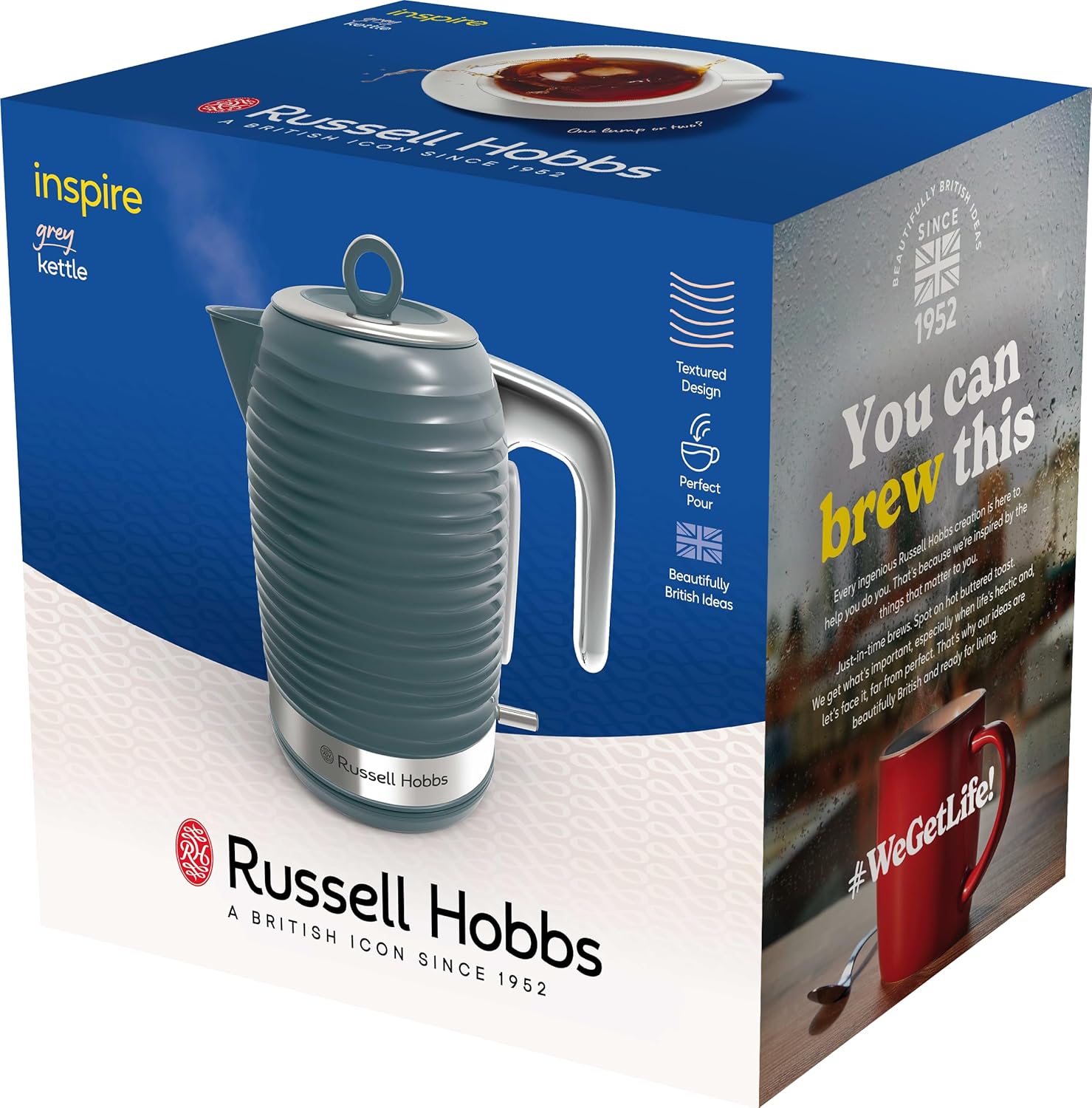 Russell Hobbs Inspire Grey Frühstückset Toaster, Wasserkocher und Kaffeemaschine