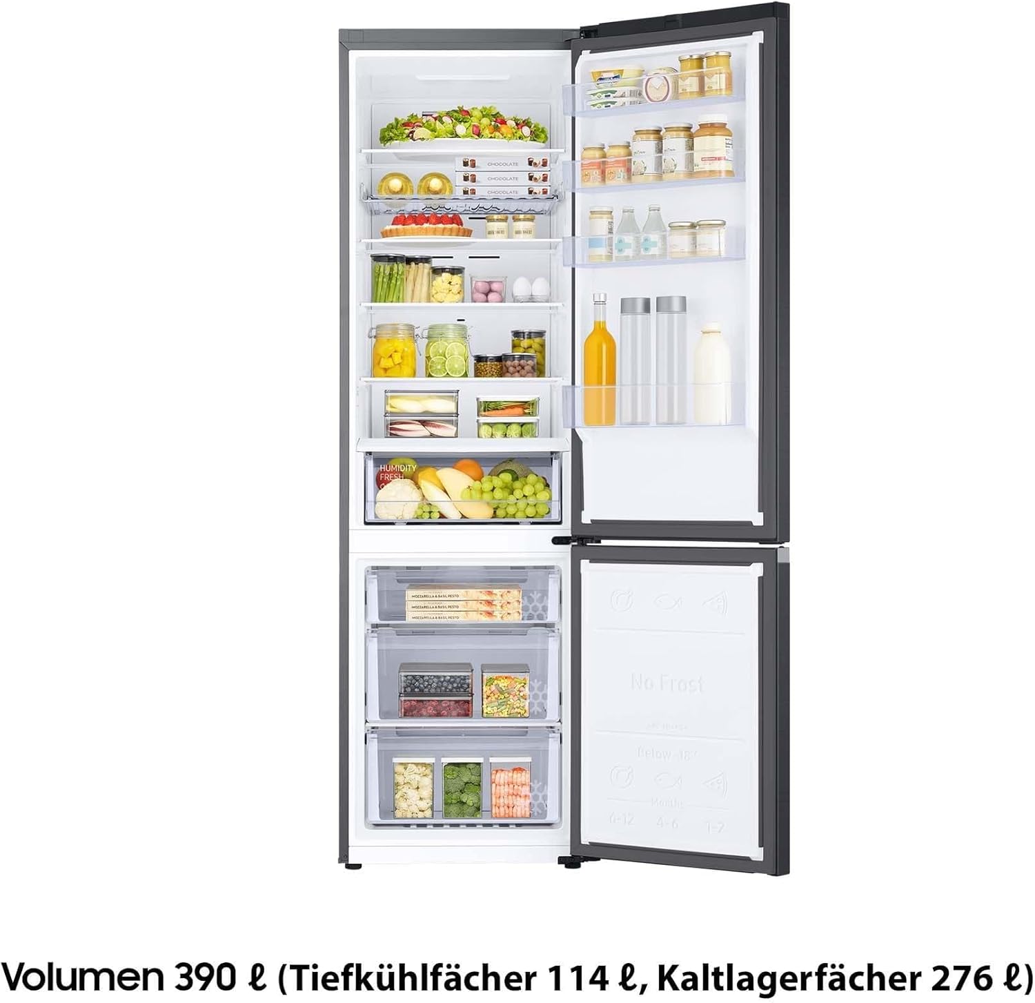 Samsung Kühl-Gefrier-Kombination, Kühlschrank mit Gefrierfach, 203 cm, 390 l Gesamtvolumen, 114 l Gefrierteil, AI Energy Mode, Flaschenregal, Premium Black Steel, RL38C602CB1/EG