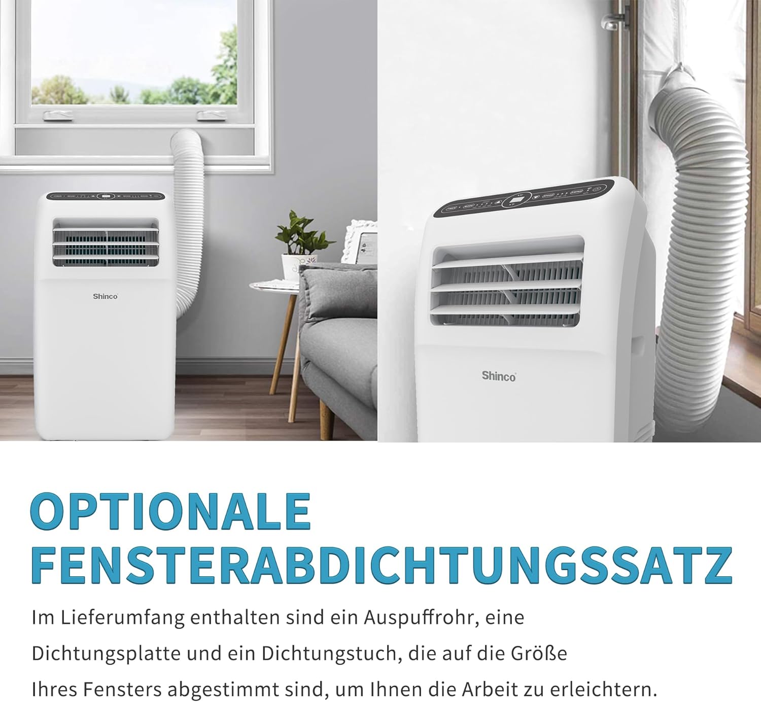 SHINCO Mobile Klimaanlage mit Abluftschlauch, 12000BTU, Kühlung&Heizung&Ventilieren&Entfeuchten, Mobiles Klimagert mit Fenstermontage-Kit, 24H-Timer, APP, für Rume von etwa 90m