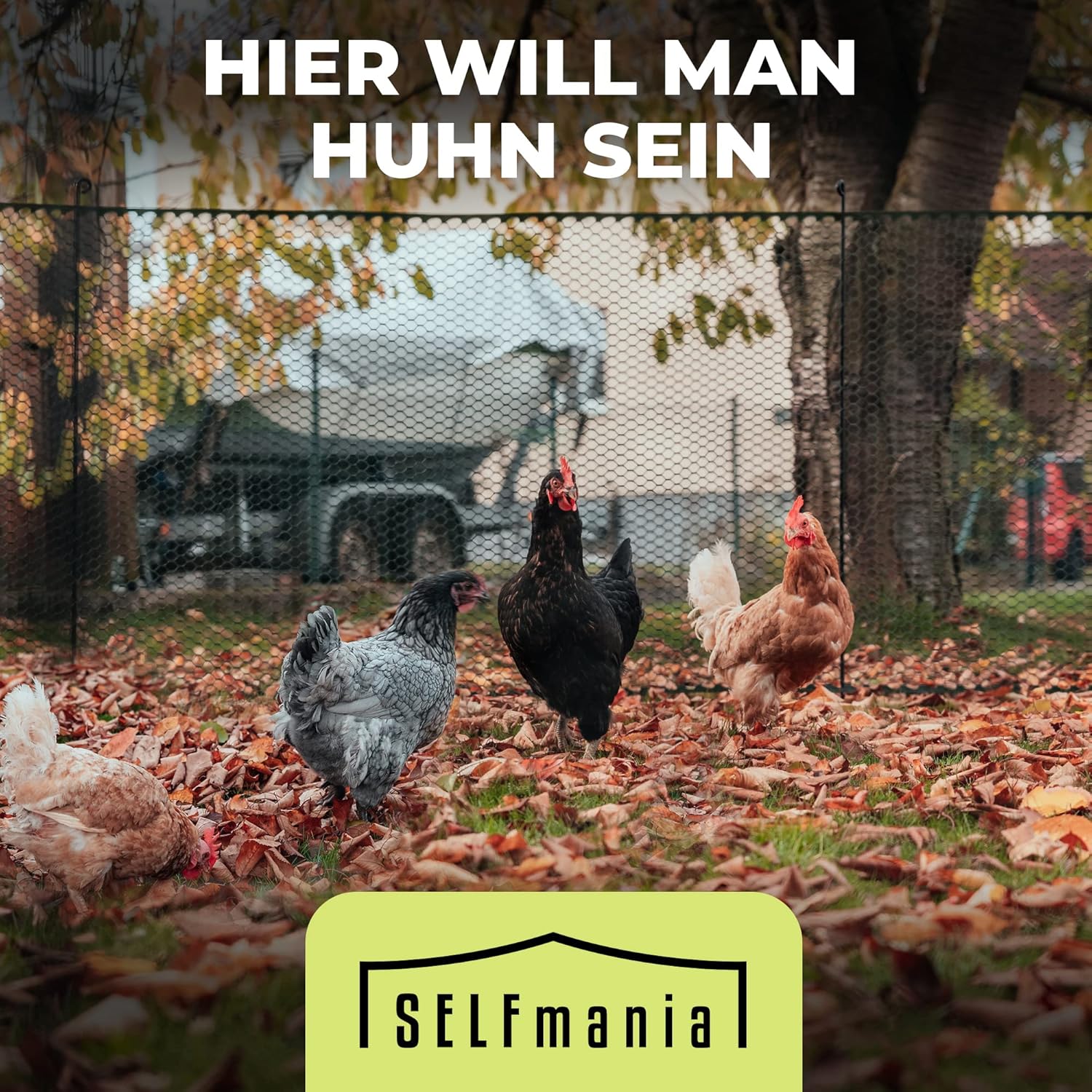 SELFmania Hühnerzaun 25m lang | ENGMASCHIG STABIL UV-SCHUTZ 120 cm hoch | Freilaufgehege Hühner mit 21 Befestigungsstäben + 25 U-Heringe | Hundezaun | Kleintiere | Geflügelzaun | Hühner Zubehör
