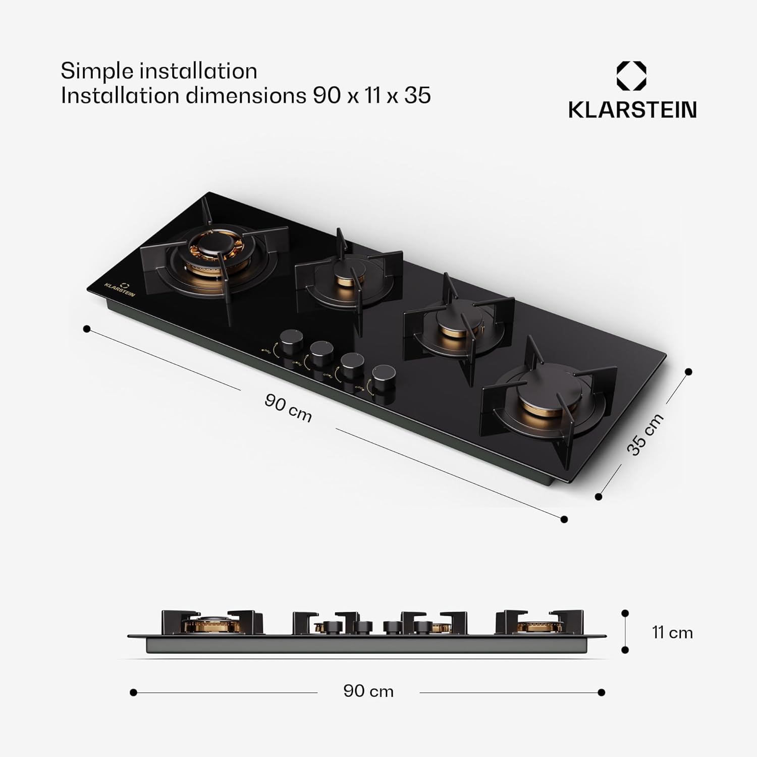 Klarstein Gasherd, Gaskochfeld 5 Flammen, Einbau-Gaskocher für Zuhause & Wohnmobil, Campingkocher mit Glasplatte, Gasherd für Propan- und Erdgas, Edelstahl Gas-Herdplatte Wok Brenner 10400 Watt