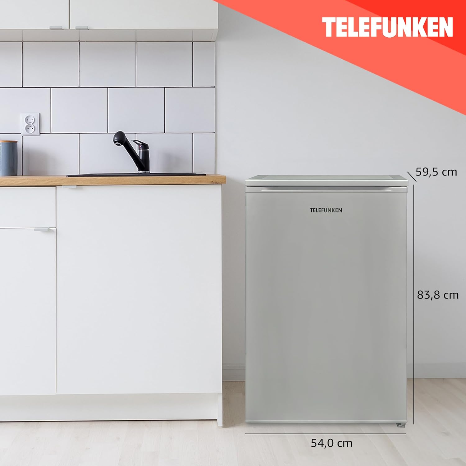TELEFUNKEN Kühlschrank ohne Gefrierfach | Freistehend | 135 Liter Nutzinhalt | Kühlschrank klein mit Gemüsefach | LED-Beleuchtung | Türanschlag wechselbar | C-135-100-W weiß