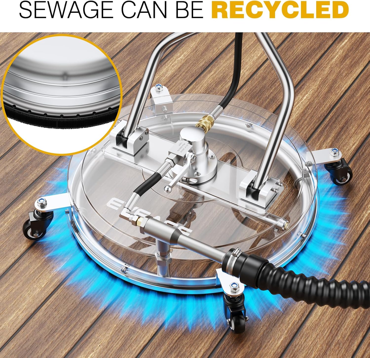 EVEAGE 50.8 cm Hochdruckreiniger Oberflächenreiniger Doppelgriff mit Wasserrückgewinnung,mit 4 Rädern, Edelstahlgehäuse Hochdruckreiniger Zubehör mit 2 Verlängerungsstab, 4000 PSI, EP004