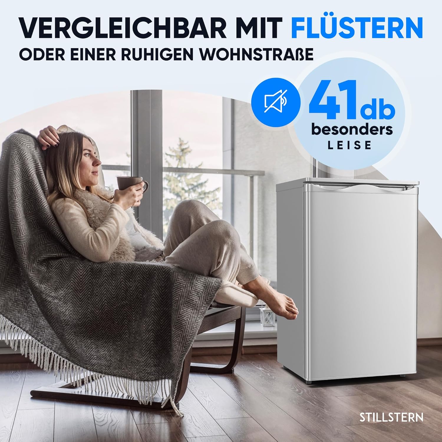 Stillstern Gefrierschrank C (73L) 4-Sterne-Gefrierfach -18°C, geringer Energieverbrauch, 3 Fächer, stufenlos regelbare Temperatur, wechselbarer Türanschlag, Gefrierschrank Klein, Tiefkühlschrank