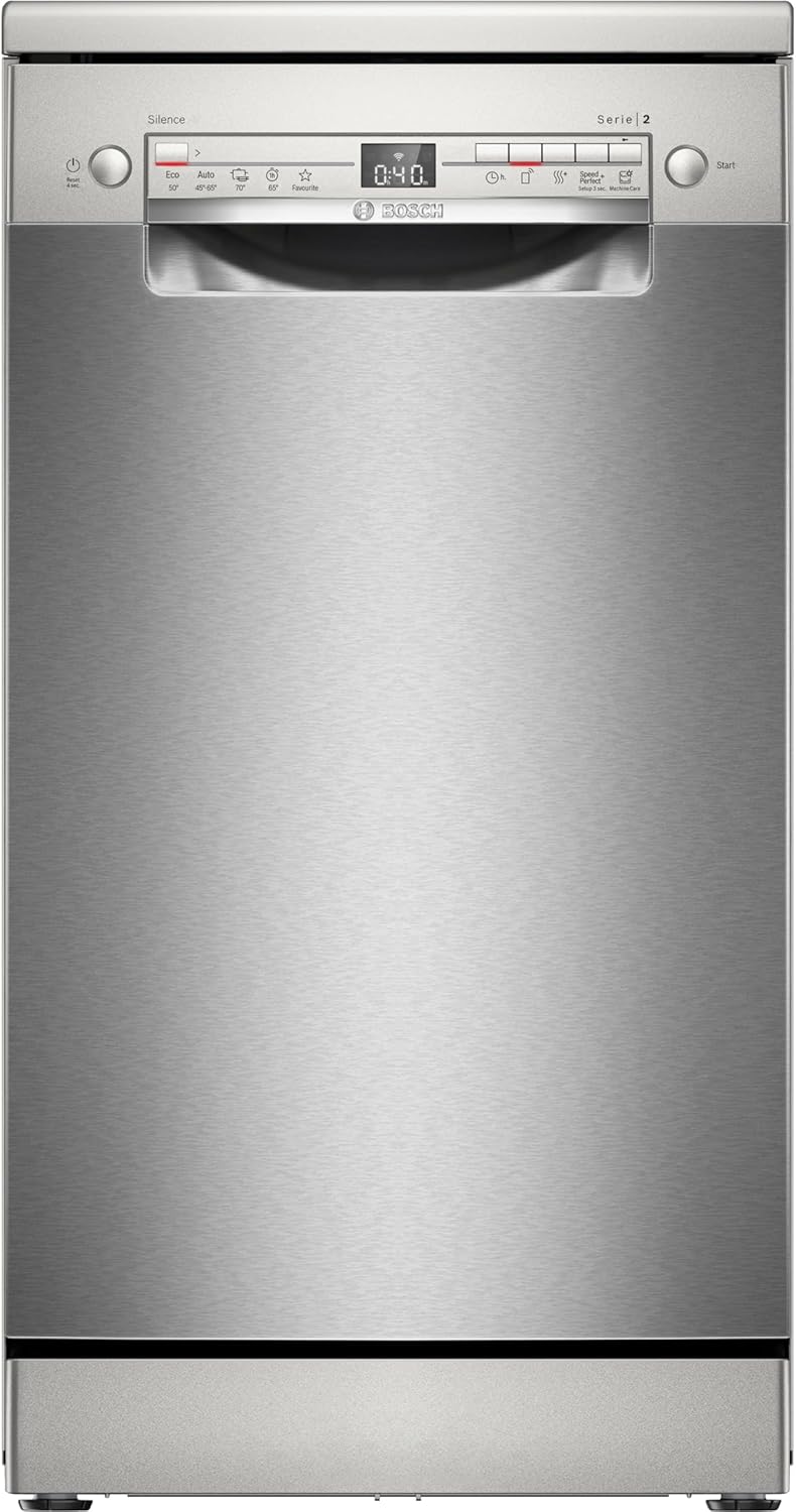 Bosch SPV2IKX10E Serie 2 Smarter Geschirrspüler vollintegriert, 45 cm breit, Besteckkorb, Extra Trocknen auf Knopfdruck, InfoLight roter Lichtpunkt am Boden, AquaStop Schutz gegen Wasserschäden, Weiß