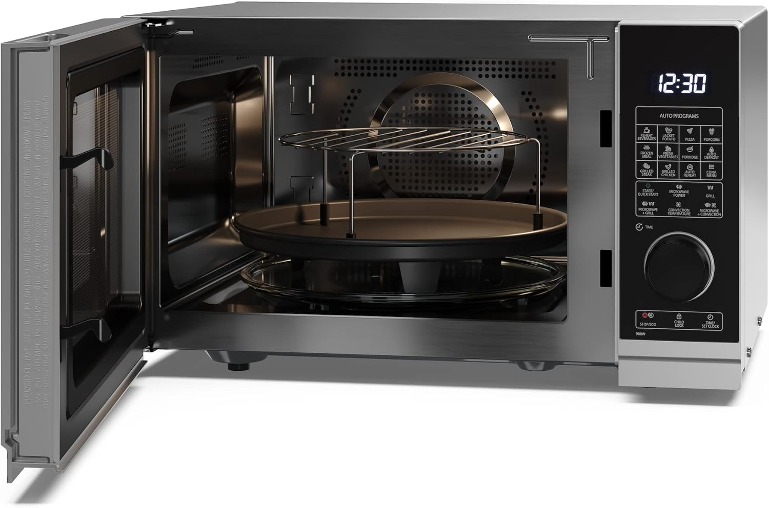 SHARP MG81ES Mikrowelle mit Grill (Mikrowelle: 900W, Grill: 1100W, 11 Leistungsstufen, Auftaufunktion, Abmessungen: 512x300x396cm, Emaille-Keramik-Garraum mit antibakteriellen Eigenschaften), silber