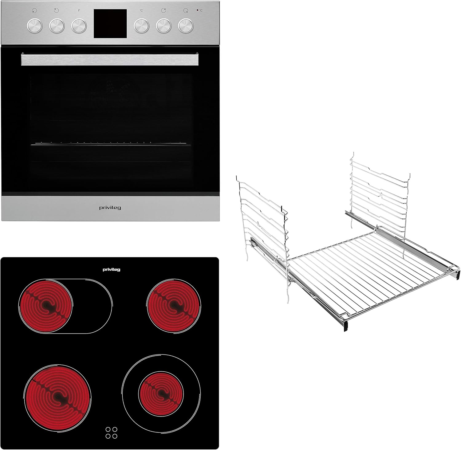 Privileg SET PV510 IN Herd-Kochfeld-Kombination / Umluftherd mit 5 Funktionen / Hydrolyse-Reinigungsfunktion / A / Glaskeramik-Kochfeld / 60cm