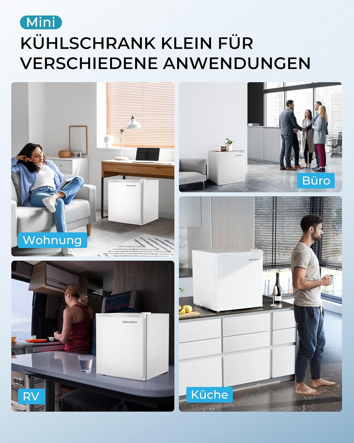 EUHOMY 46L Mini-Kühlschrank mit Umkehrbarer Tür, 7-Stufen Thermostat + Kühlbox, 39dB Ultra-Leise Kühlschrank klein für Schlafzimmer/Büro, Energieeffizient, Kompakt (Schwarz)