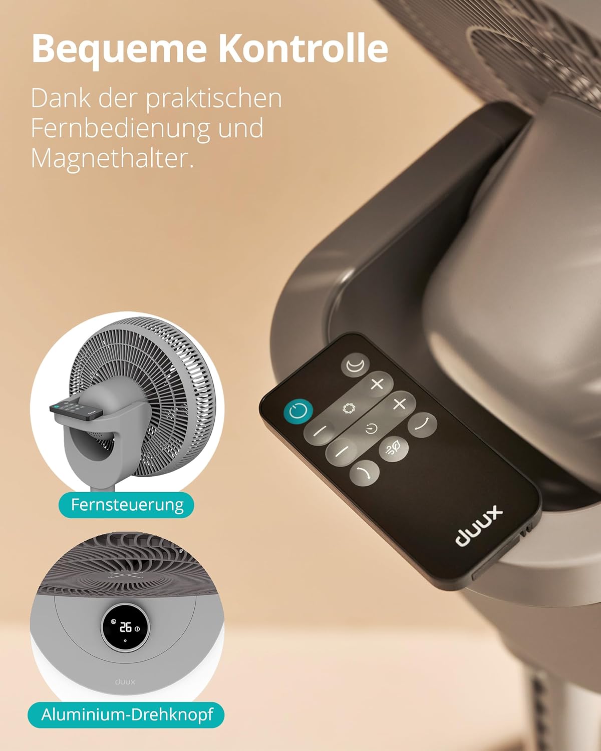 Duux Whisper 2 Standventilator Leise - Sparsamer DC-Motor mit 26 Geschwindigkeiten - Ventilator Höhenverstellbar (73-95cm) - Horizontale + Vertikale Oszillation - Weiß