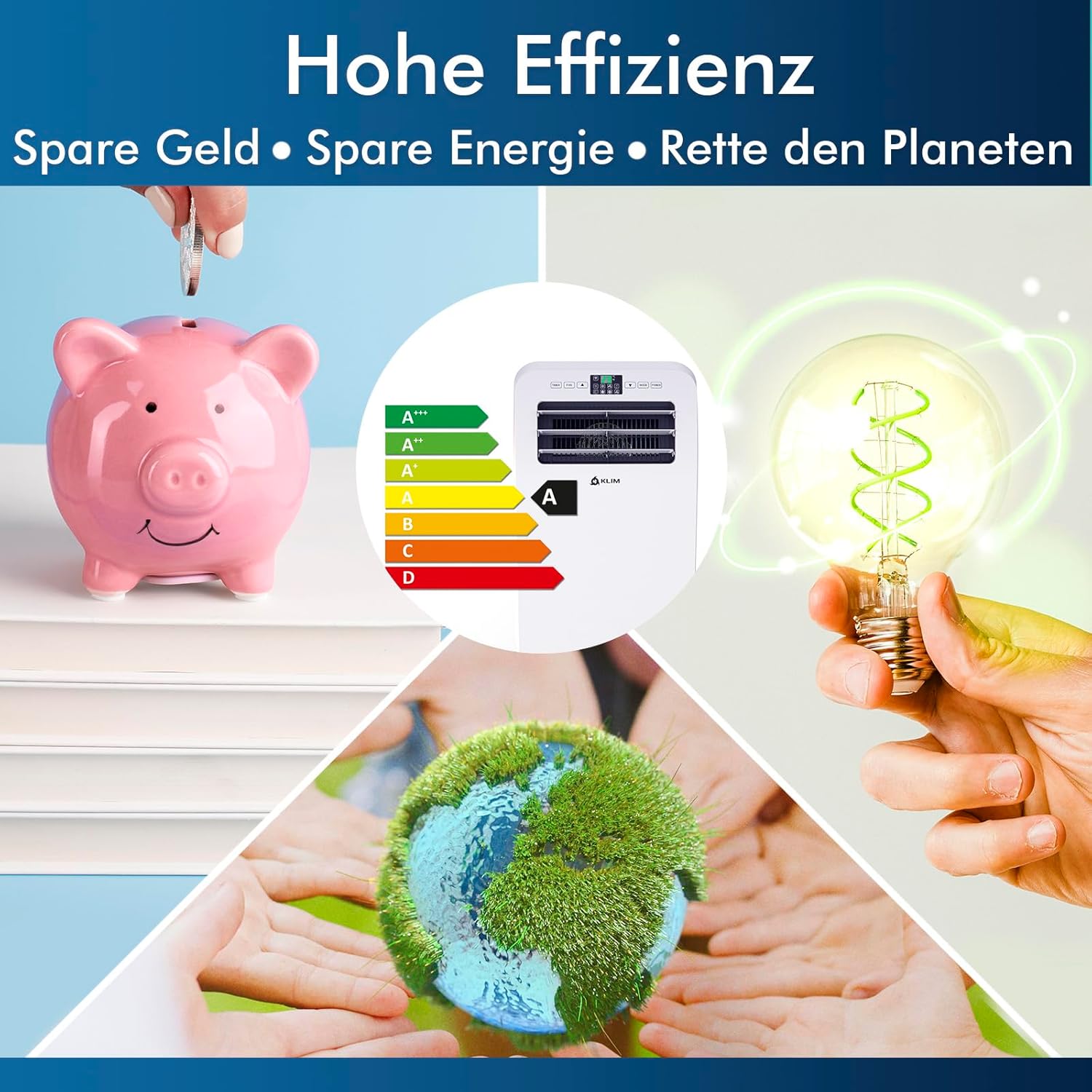 KLIM AC12000 | Leistungsstarke und Leise Mobile Klimaanlage mit 12.000 BTU + NEU 2024 + mit Integrierter Entfeuchtungsfunktion, Ventilator und Kühlmodus + Fernbedienung + 5 JAHRE SCHUTZ