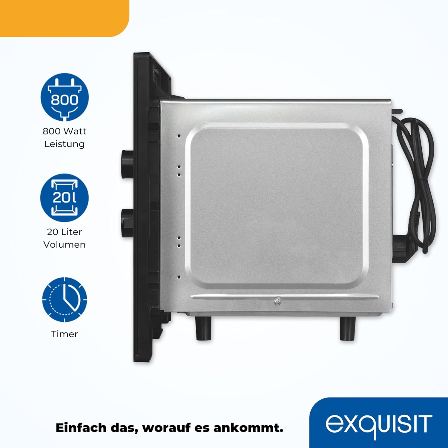 Exquisit Einbaumikrowelle EMW10-020 inox | 800 W Leistung | Kinderleichte Bedienung | Einfacher Einbau | Timer | Drehteller 27cm | Mikrowelle 60 cm | Einbaugerät | Edelstahl
