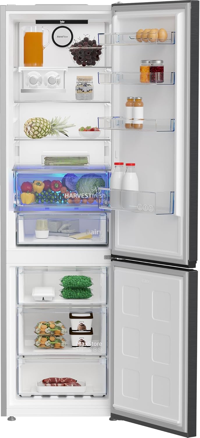 Beko RCNE366E70ZXBRN bPRO700 freistehende Kühl-/Gefrierkombination, großer Kühlschrank, 323 l Gesamtrauminhalt, HarvestFresh, NoFrost, leise, SmoothFit, 0°C-Zone, Dark Inox