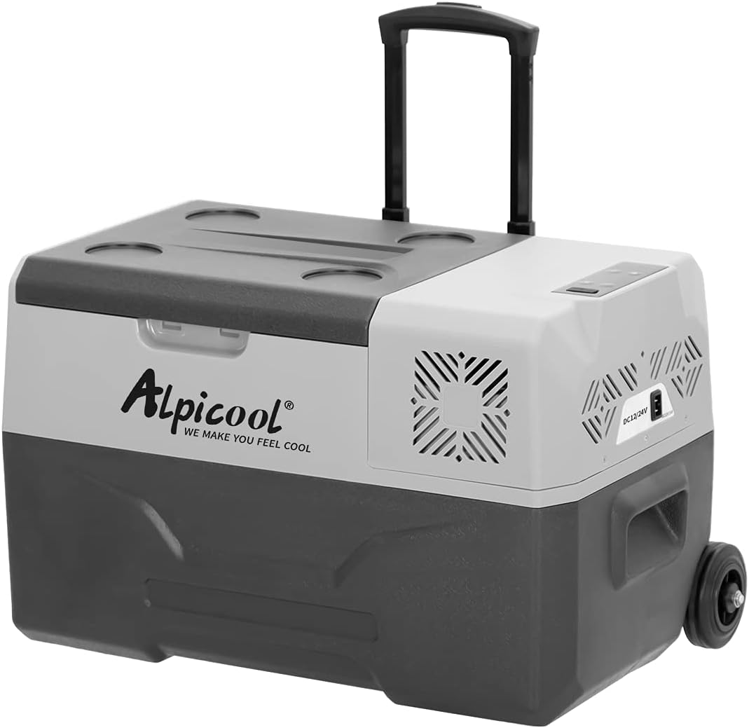 Alpicool CF55 55 Liter Kühlbox 12V tragbarer Mini-Kühlschrank elektrische Gefrierbox klein Gefrierschrank für Auto Camping, LKW, Boot und Steckdose mit USB-Anschluss, -20℃ bis 20℃
