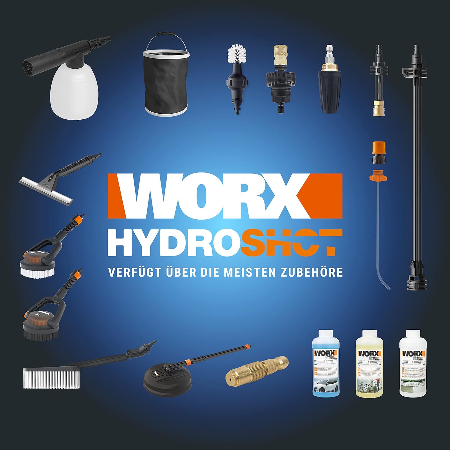 WORX WG633E Hydroshot Akku-Hochdruckreiniger 20V - 56 Bar Max. Druck - multifunktional zur Reinigung & Bewässerung - leistungsstarker bürstenloser Motor - 5-in-1 Druckdüse - inkl. 4Ah Akku & Ladegerät