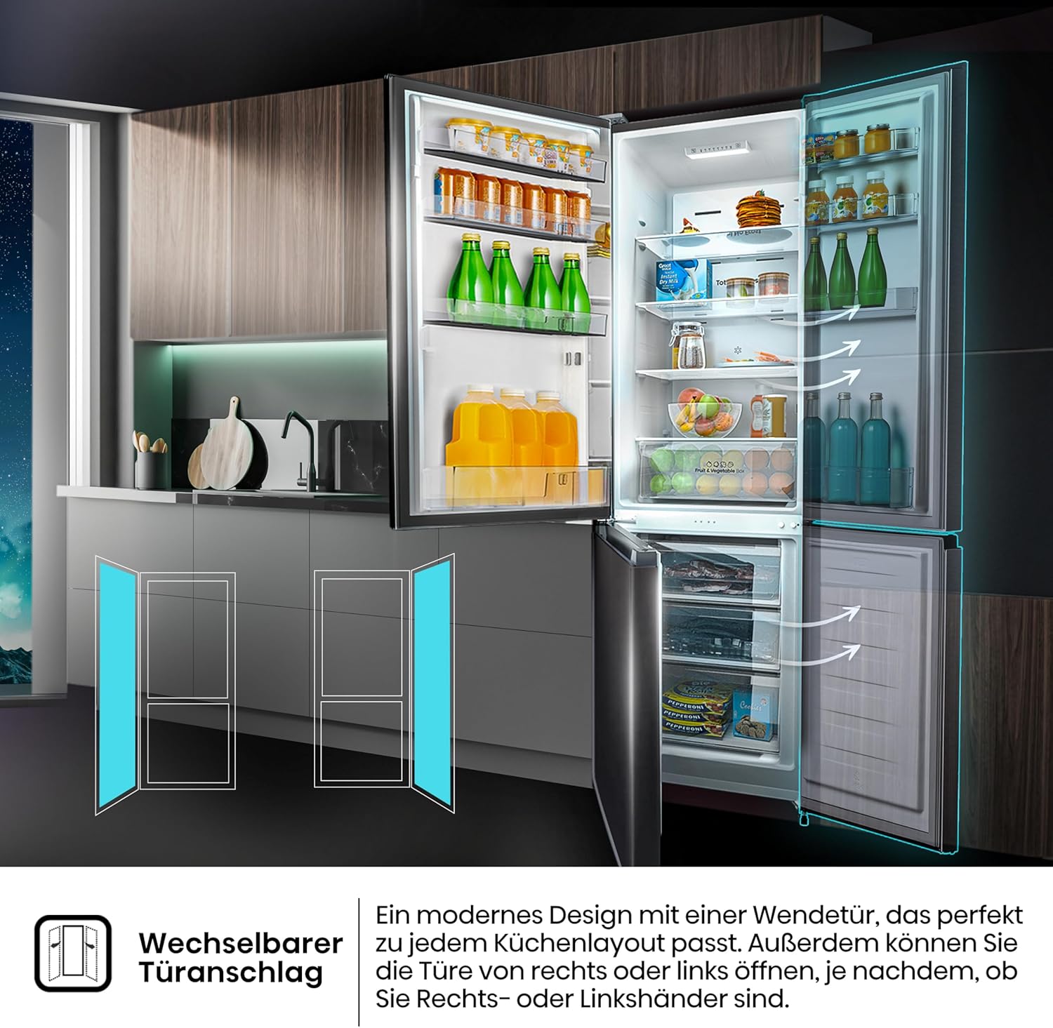Hisense RB327N4ADD Fridge-Freezer Combination, EEK D, Total NoFrost, Interchangeable Door Hinge, Bottle Grid, 171 Litre Fridge Compartment, 85 Litre Freezer Compartment, Stainless Steel Look
