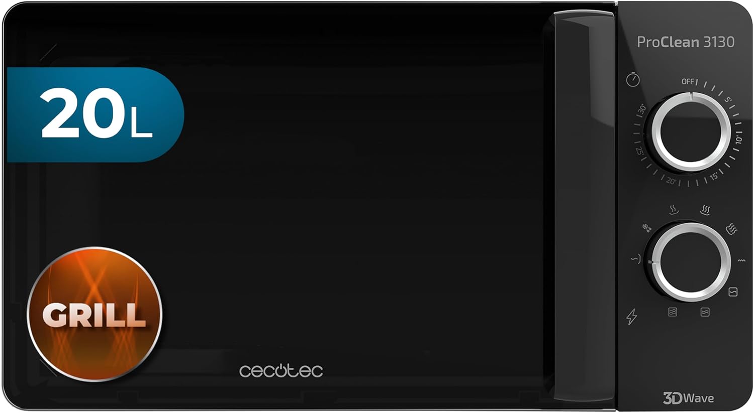 Cecotec Mikrowelle mit ProClean 8110 Grill. 28l Kapazität, Ready2Clean Beschichtung, 1000 W Leistung, 1000 W Grill, 5 Betriebsebenen, 8 Programme, 60 min Timer, LED-Anzeige