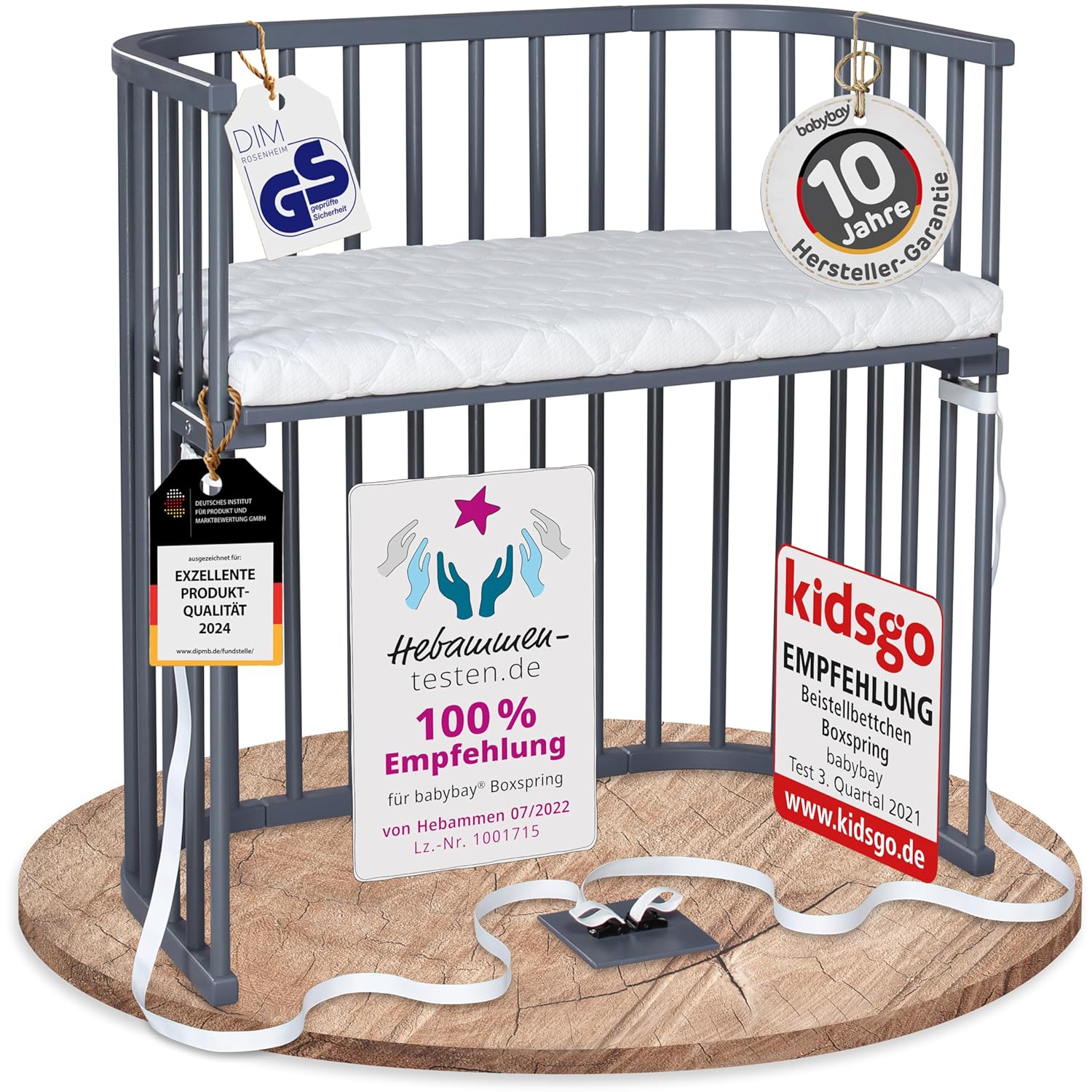 babybay Original Beistellbett aus massivem Buchenholz / kompakt & verwandelbar / Kinderbett Höhe stufenlos verstellbar & umweltfreundlich / mitwachsendes Babybett (weiß lackiert) / inkl. Matratze