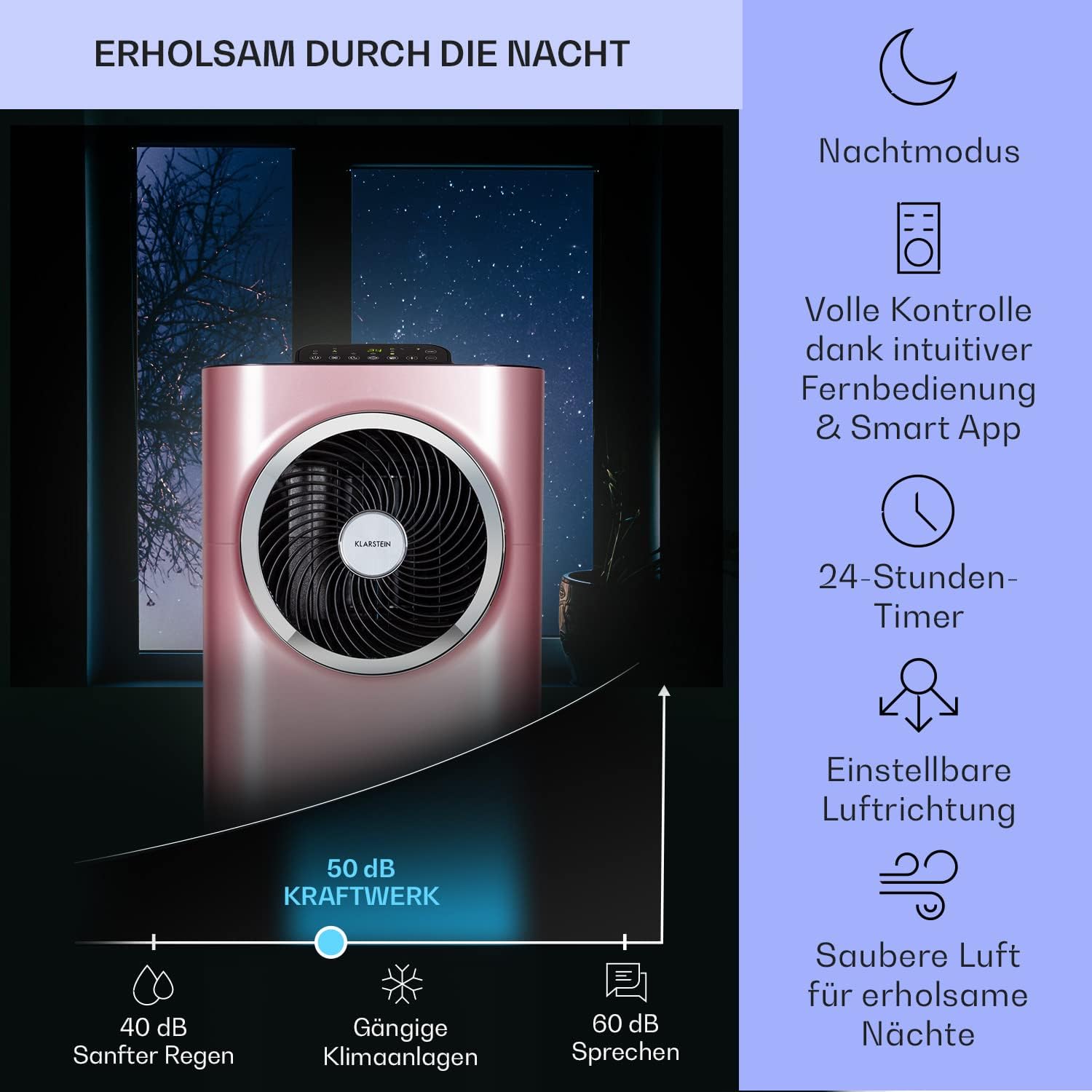 Klarstein Mobile Klimaanlage mit Abluftschlauch, 5-in-1 Klimagerät, Ventilator, Luftentfeuchter, Luftreiniger & Nachtmodus, App-Steuerung, Kleine & Portable für Wohnung & Büro, 12000 BTU