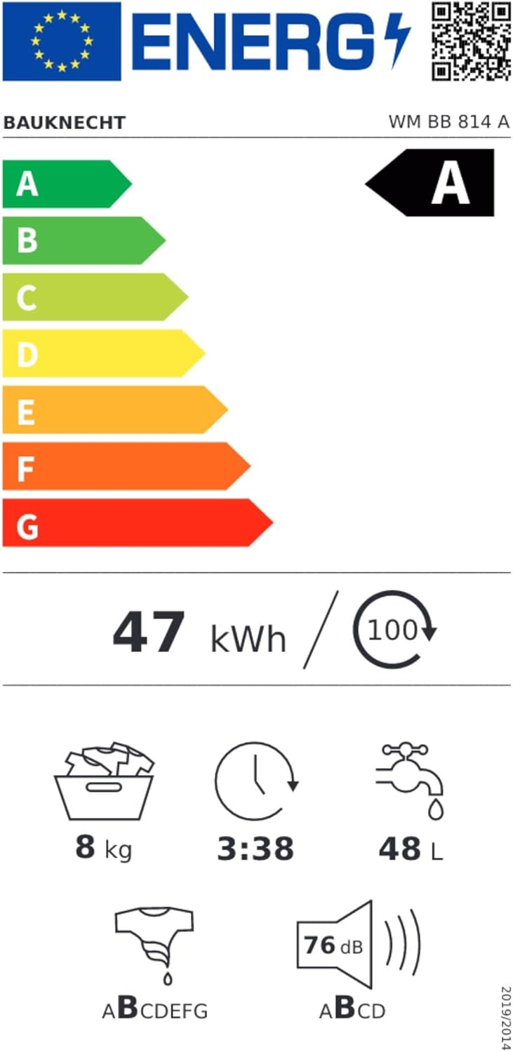 Bauknecht WM BB 814 A Waschmaschine Frontlader / 8kg / EEK A/Kurz 30 / Kurz 45 / Kraftvolle Fleckenentfernung/Anti-Allergie-Programm/Wolleprogramm/Schwarz/Langlebiger Inverter-Motor