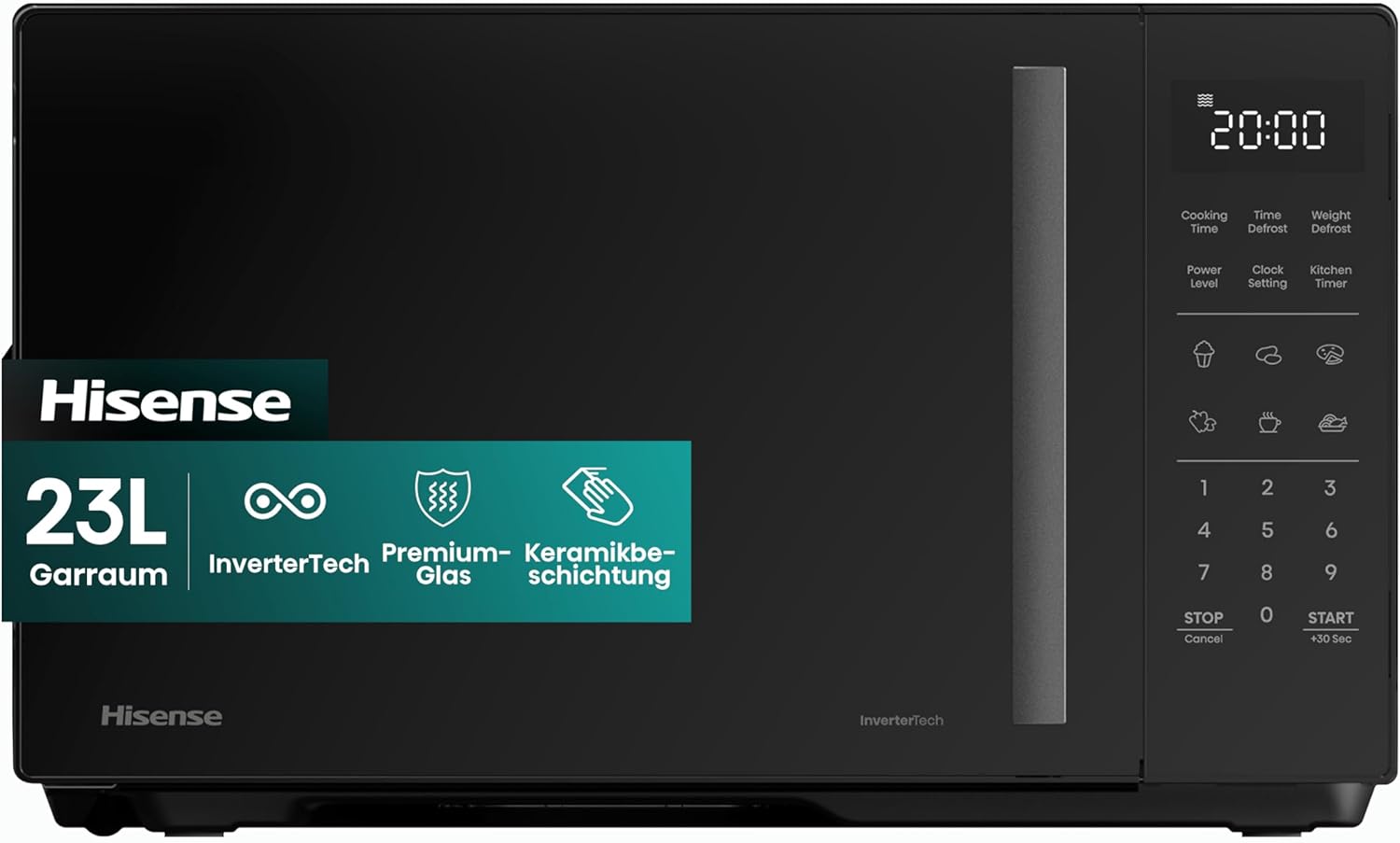 Hisense Elektronische Mikrowelle, Fassungsvermögen 23 l, Leistung 800 W, Grillleistung 1000 W, LED-Display mit Touch-Steuerung, Schwarz