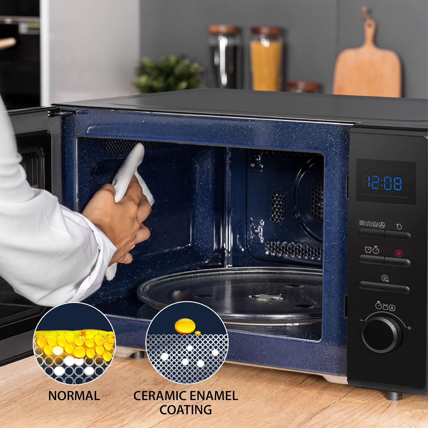 Toshiba MW2-AC25T(BK) 4-in-1 Mikrowellengrill mit Konvention, 25 l, 10 einfache Speisekarten, emaillierter Hohlraum, Speicherplatz drehbar, 1100 W Grill, 2100 W, Konvention, Schwarz