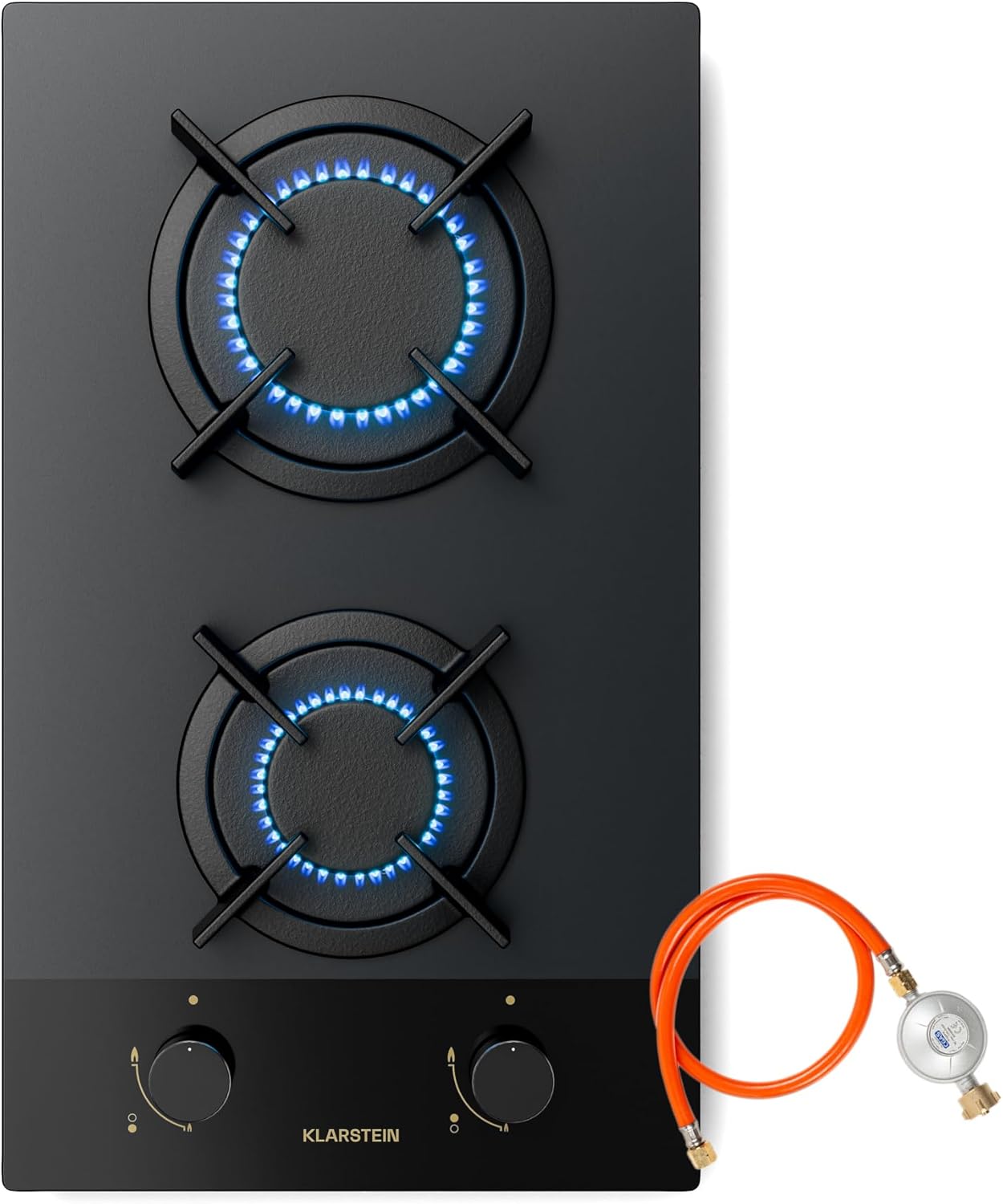 Klarstein Gasherd, Gaskochfeld 4 Flammig, Einbau-Gaskocher für Zuhause & Wohnmobil, Campingkocher mit Glasplatte, Gasherd für Propan- und Erdgas, Edelstahl Gas-Herdplatte Wok Brenner 8000 Watt