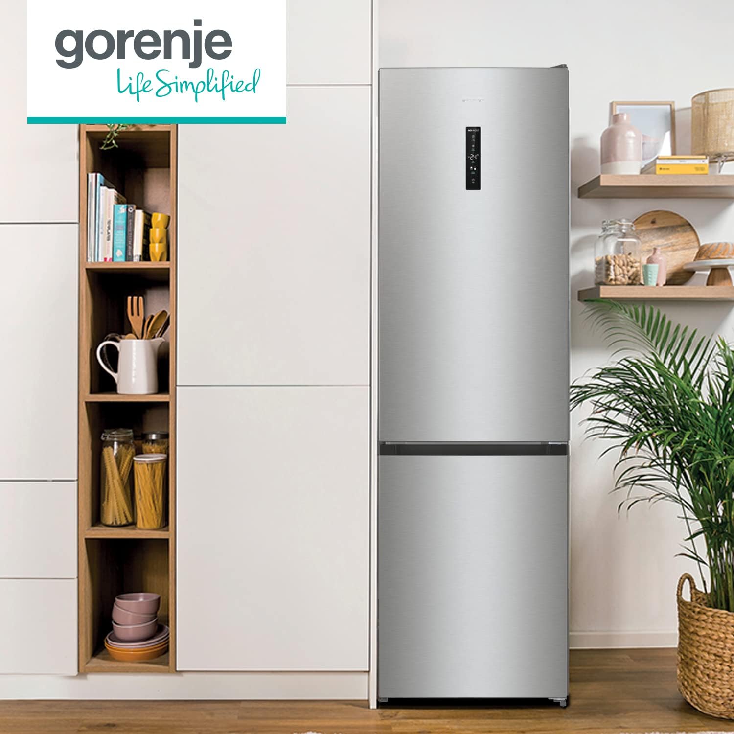 Gorenje N 619EAXL4 Kühl-Gefrier-Kombination/ LED Display/ 186 cm/ 300 l/ NoFrostPLus/ Gemüsefach mit Feuchteregler/ FastFreeze/ edelstahl