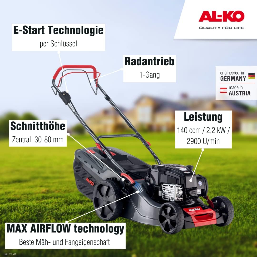 AL-KO Benzin-Rasenmäher Comfort 46.0 SP-A Plus (46 cm Schnittbreite, 2.1 kW Motorleistung, Robustes Stahlblechgehäuse, Hinterradantrieb, Mulchfunktion, Seitenauswurf, für Rasenflächen bis 1400 m²)