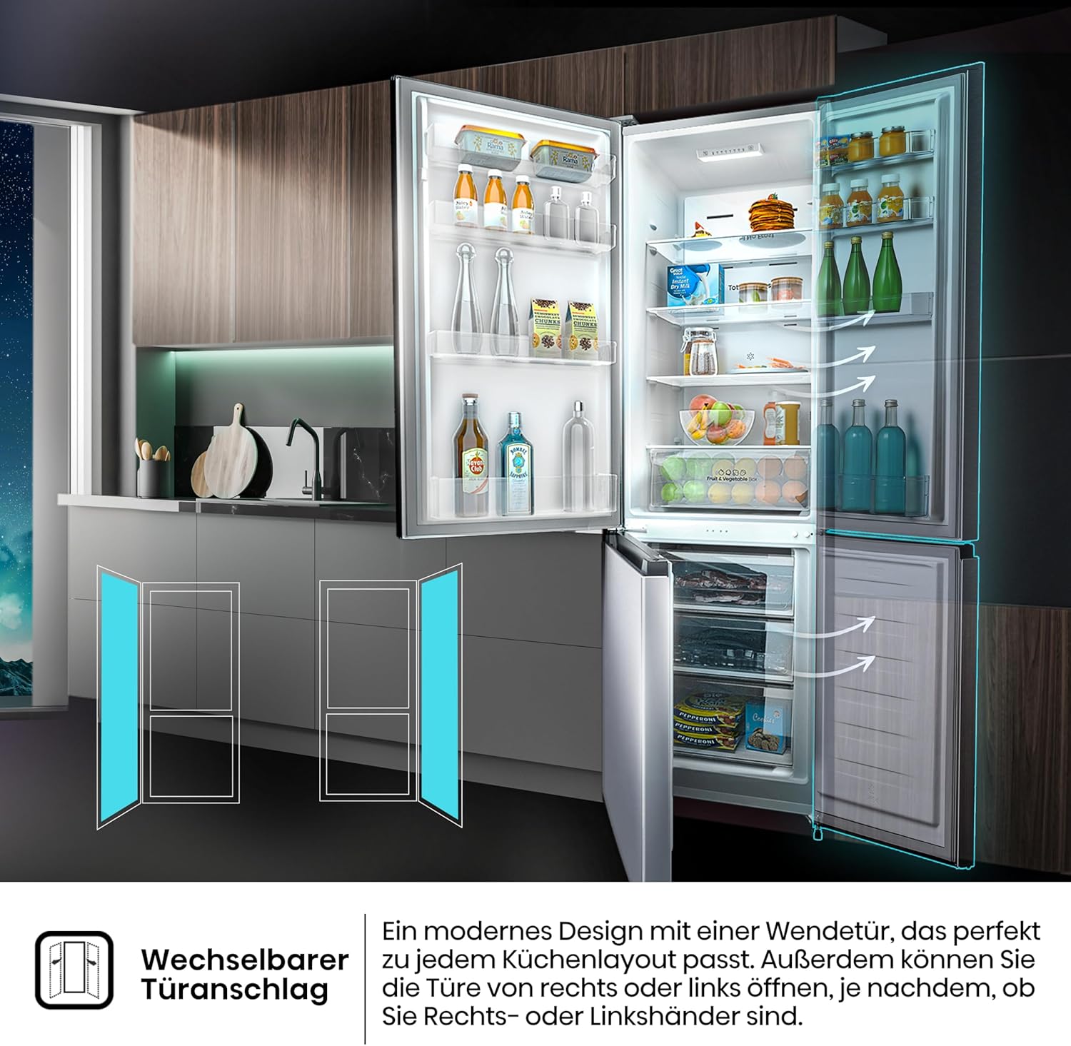 Hisense RB327N4ADD Fridge-Freezer Combination, EEK D, Total NoFrost, Interchangeable Door Hinge, Bottle Grid, 171 Litre Fridge Compartment, 85 Litre Freezer Compartment, Stainless Steel Look