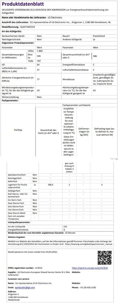 LG GLM71MCCSX, Klasse C, 386 L, Kühlgerät mit Touchdisplay, XXL-Stauraum, DoorCooling+, WiFi - Matte Black