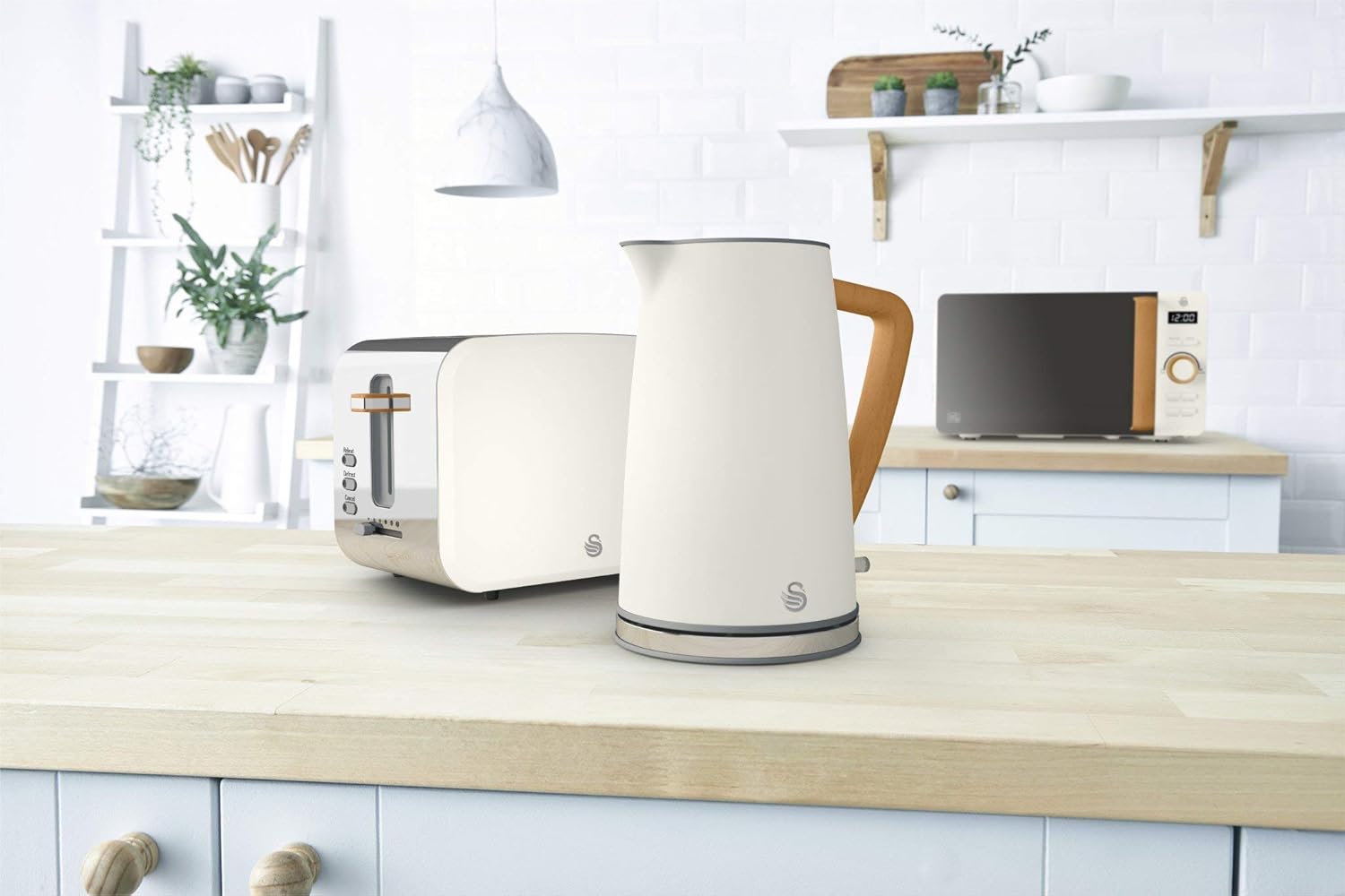 Swan Nordic Digitale Mikrowelle 20 l, 6 Betriebsstufen, 800 W Leistung, 30 Minuten Timer, einfache Reinigung, Auftau-Modus, modernes Design, Holz-Effekt, grau matt