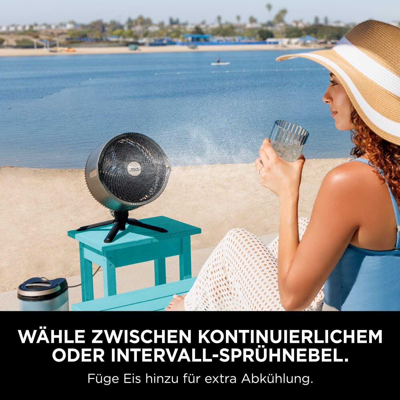 Shark FlexBreeze Ventilator Leise, Hybrid Ventilator Kabelgebunden & Kabellos, Tragbar, für Innen- und Außenbereich, UV- & Wasserbeständig, Ultraleistungsstark, Ultraleise, Weiß FA220EU