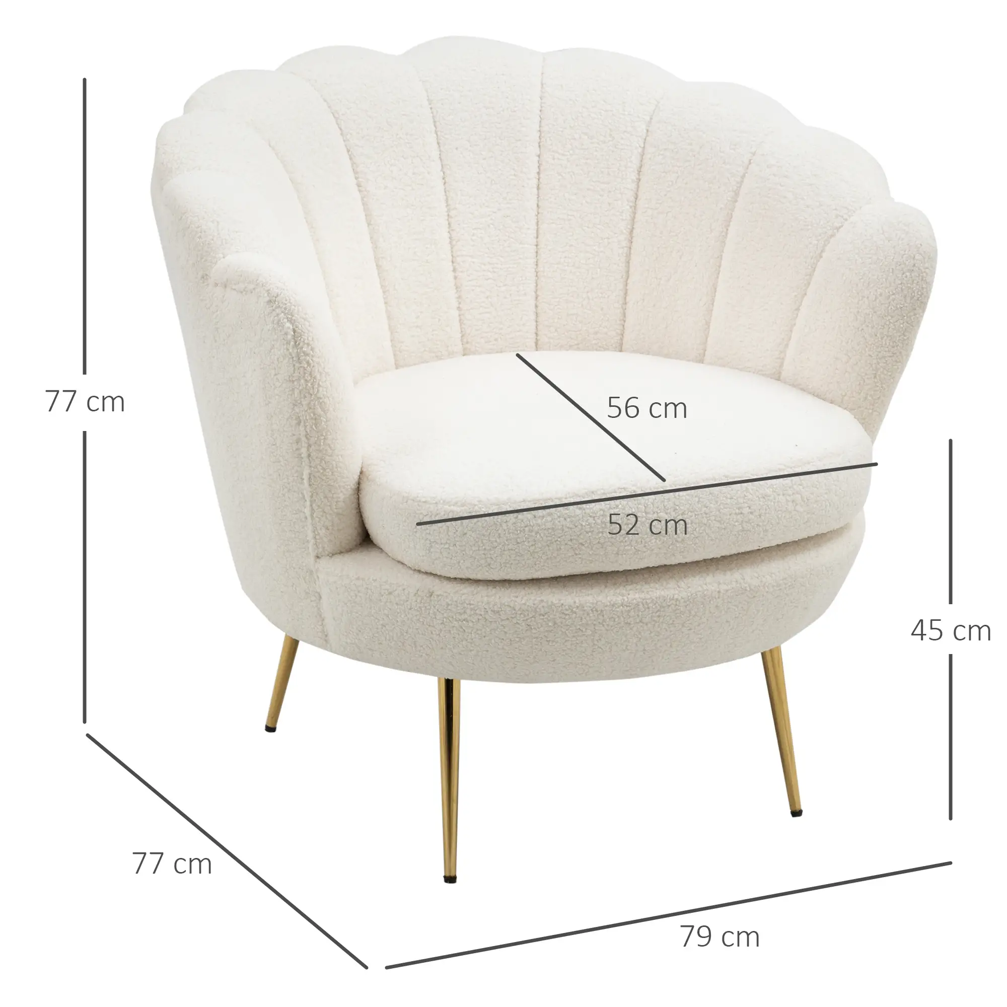 HOMCOM Polstersessel Muschelform Fleeceoptik Weiß Eleganter Komfort