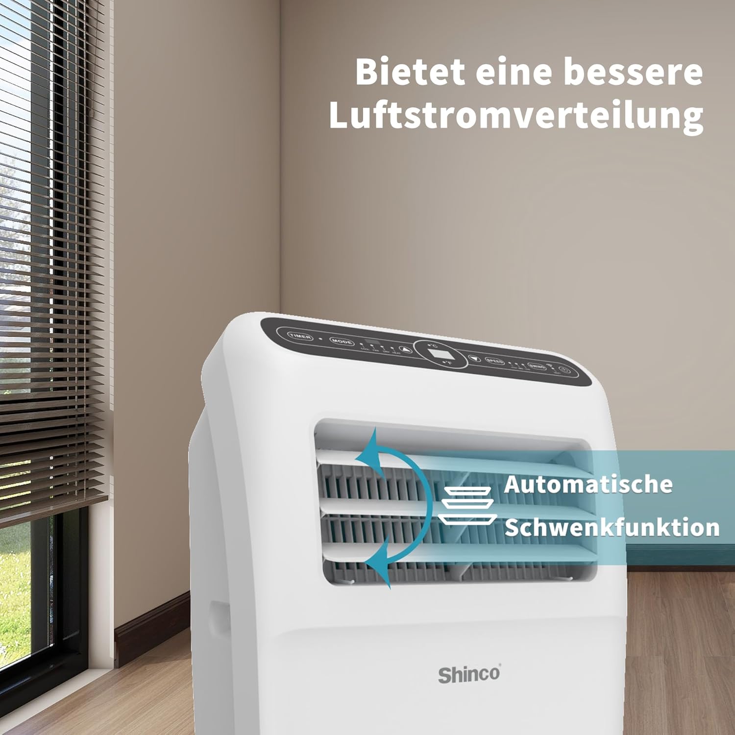 SHINCO Mobile Klimaanlage mit Abluftschlauch, 12000BTU, Kühlung&Heizung&Ventilieren&Entfeuchten, Mobiles Klimagert mit Fenstermontage-Kit, 24H-Timer, APP, für Rume von etwa 90m