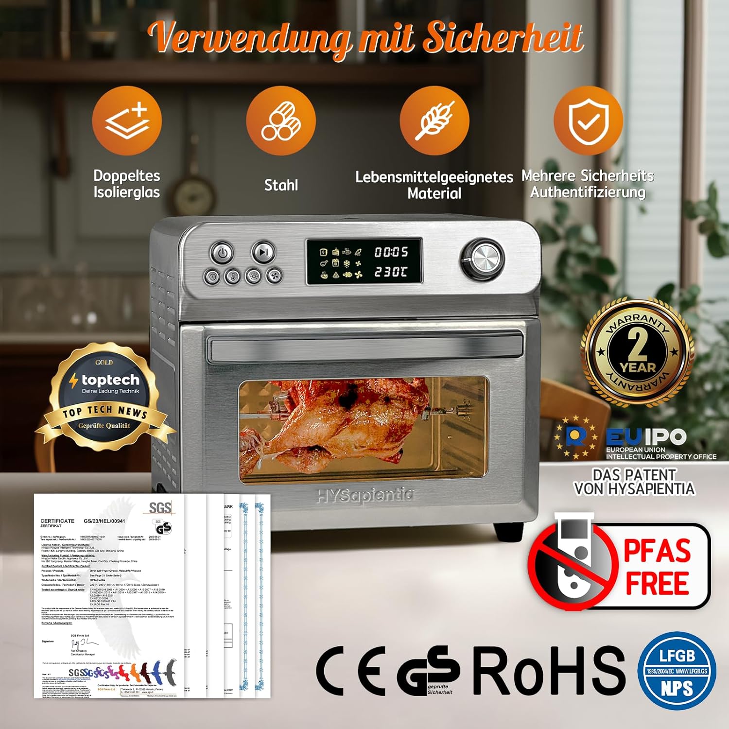 HYSapientia® 24L Heißluftfritteuse xxl，minibackofen mit umluft 1800W,mini backofen camping grill umluft mit kochplatten,heißluftofen 10 Programme,pizzaofen,Airfryer xxl