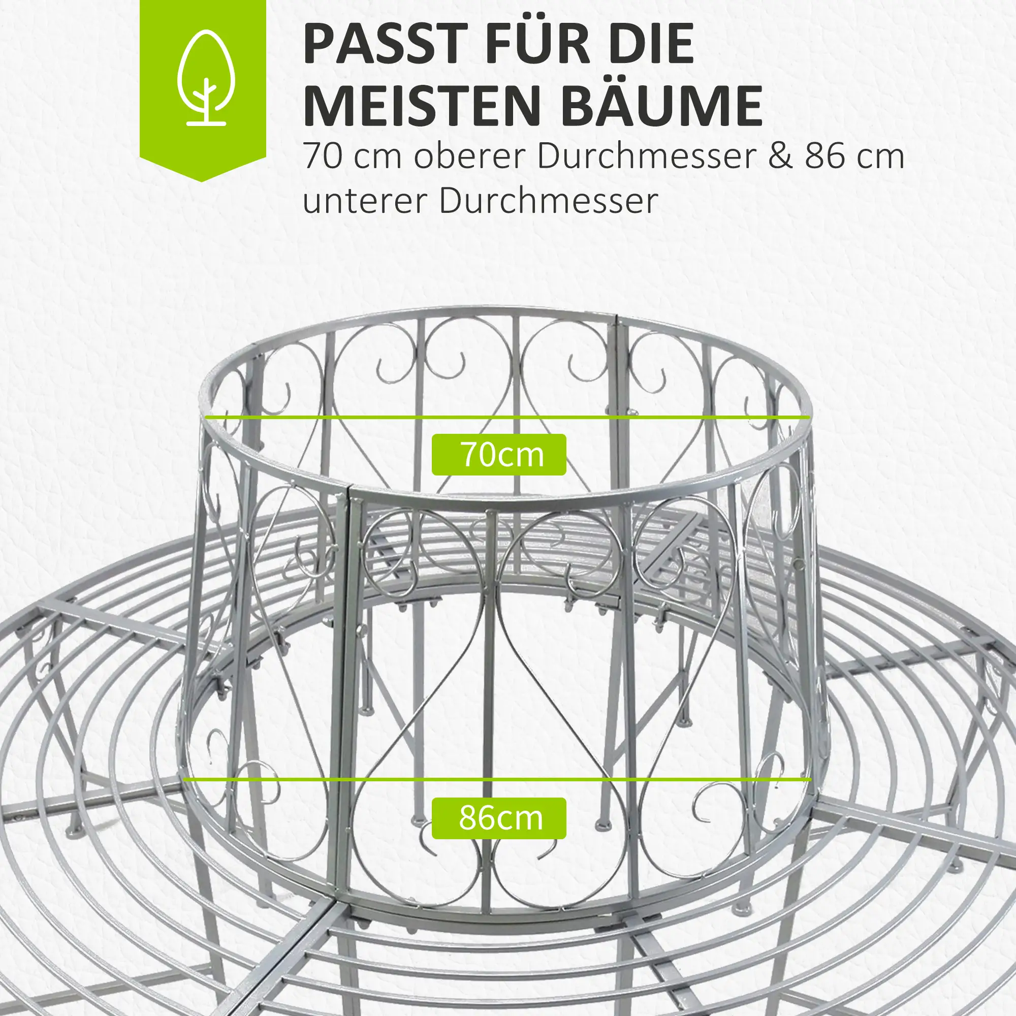 Outsunny Baumbank Rundbank 360° Design große Sitzfläche Metall